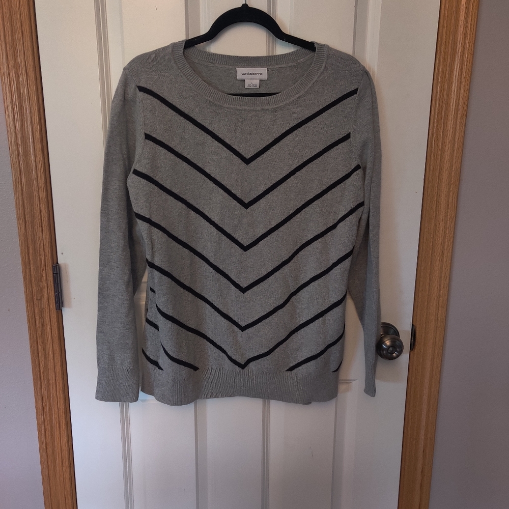 Gray and Black Chevron Crew Neck Sweater